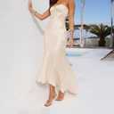 Summer Satin Tube Top Strapless Midi Dress for Women 2025 Formal Ruched Backless Wedding Guest Long Dresses (XL)