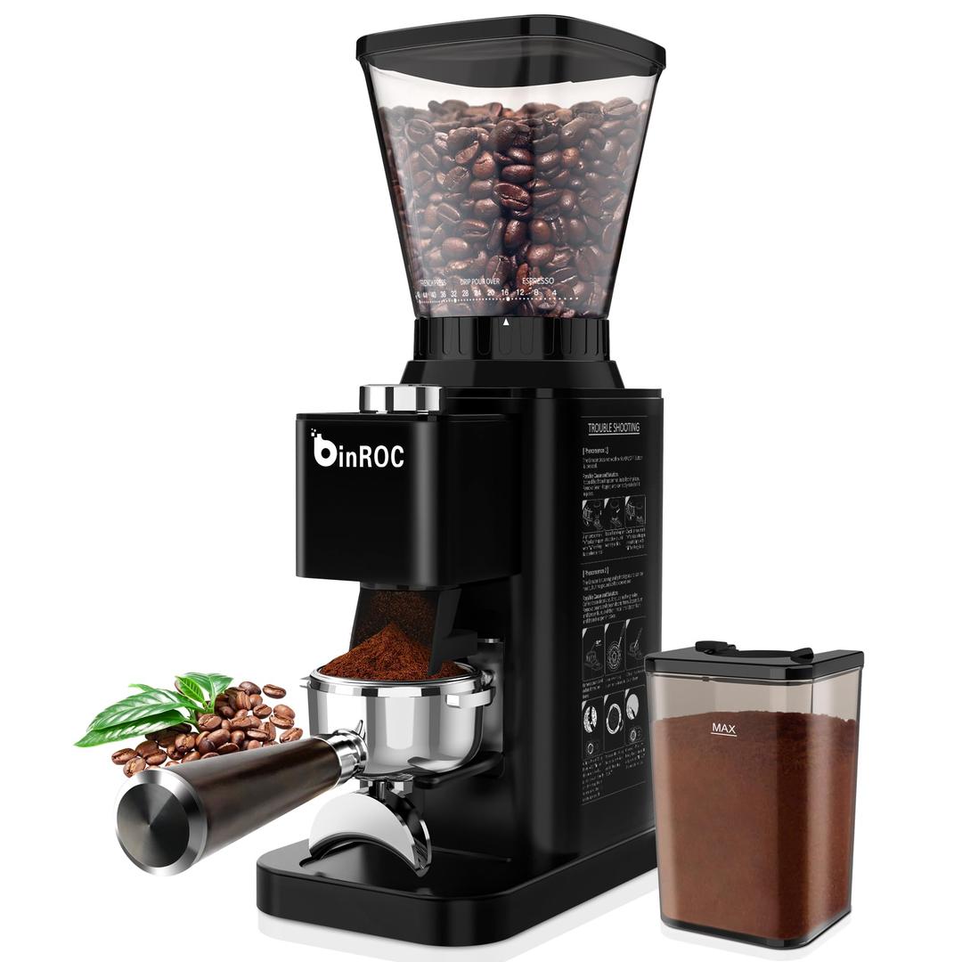 Conical Burr Coffee Grinder Electric, Espresso Coffee Bean Grinder for Home Use Adjustable 48 Grind Settings, 35s Precision Timer, Stainless Steel, Anti-Static for Pour Over/Drip/French Press