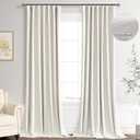Joywell 100% Blackout Linen Curtains 108 Inches Long for Bedroom Large Window 9 FT Natural Black Out Curtain Back Tab Hook Belt Room Darkening Drapes Floor to Ceiling Cream Ivory 2 Panel,52 x 108