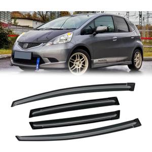 Window Visor for Honda Fit 2009-2014, Out-Channel Rain Guards Shields Vent Deflector Shade Wind Dark Smoke 2010 2011 2012 2013, Tape-On Outside-Mount, 4PCS