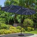 PHI VILLA 13ft Large Patio Umbrella with Solar Lights, Double-Sided Outdoor Market Rectangle Umbrella with 120 PCS LED Lights, Navy Blue(No Base)