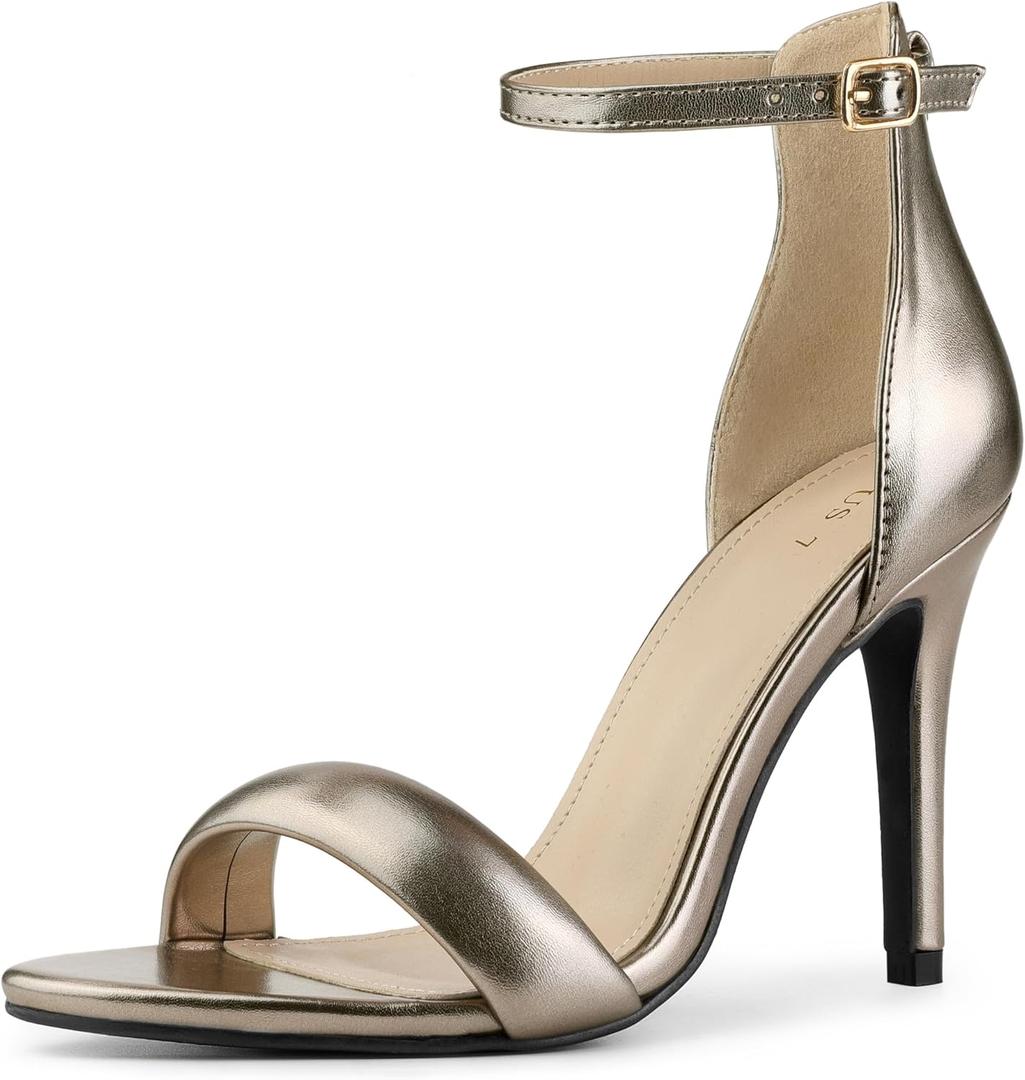 Allegra K Women's Open Toe Buckle Ankle Strap Stiletto High Heel Sandals (9, Pewter)