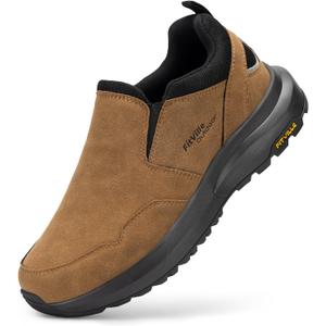 FitVille Men's Wide Slip on Shoes for Men Hiking Shoes Go Walking Shoes Loafers Trekking Trails Sneakers with Arch Support (14 X-Wide, Brown)