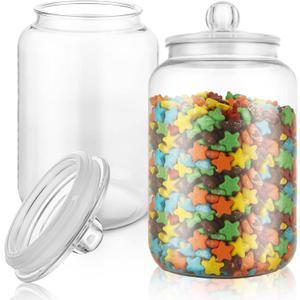 2 Pcs 1 Gallon Candy Jar Plastic Jars with Lids Decorative Cookie Jar Candy Buffet Containers Clear Airtight Food Storage Canister Home Decor Centerpiece Candy Cookies Storage 128oz