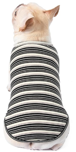 Dog Shirts Vest Cotton Striped T-Shirt, Sleeveless Stretchy Pet Clothes for Small Dogs,Soft Breathable Puppy Tank Top Cat Tee (Large, Black)