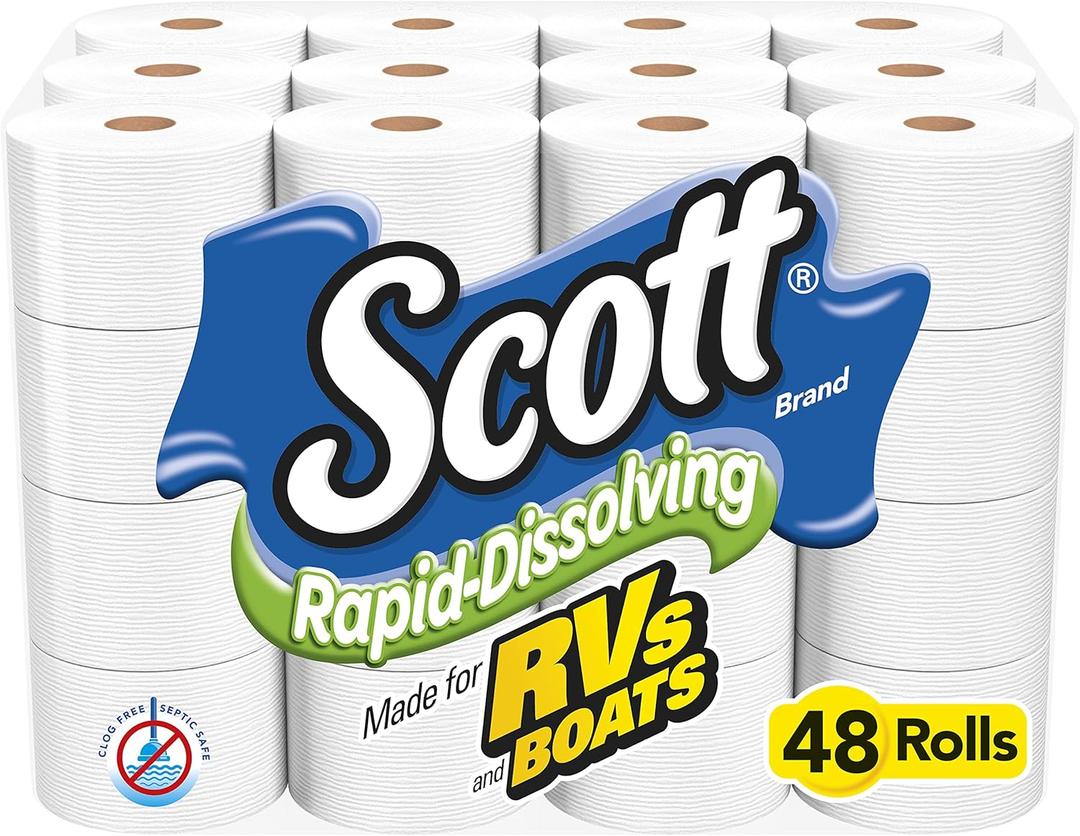 Scott Rapid-Dissolving Toilet Paper, Bath Tissue for RV & Boats , 4ct packs X 12= 48 rolls