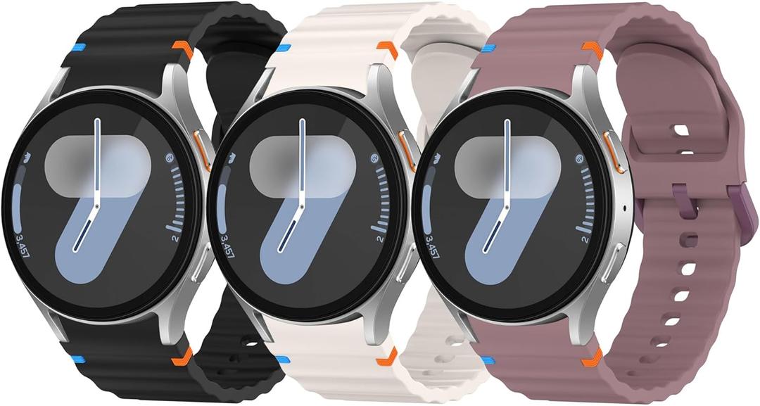 Meliya No Gap Bands Only Compatible with Samsung Galaxy Watch 7 FE 6 5 4 40mm 44m/Watch 6 Classic 43mm 47mm/Watch 4 Classic 42mm 46mm/Galaxy Watch 5 Pro 45mm, 20mm Soft Silicone Sport Band for Women & Men (Black+Starlight+Smoke Purple)