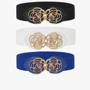 3Pcs Stretch Belt Black Vintage Flower Belt Women Fancy 1.5 Inch Elastic Belts Girls Waist Accessories for Dress