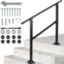 Handrails for Outdoor and Indoor Steps, 2 Step Stair Handrail, 40" x 33" Fits 2 to 3 Steps, Wrought Iron Staircase handrail, Used for Concrete Step, Porch Steps, One-Step Assembly, Black