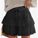 Shorts for Women Ruffled Tiered Pleated Mini Skirts Boho High Waist Flowy Comfy Tennis Golf Skorts,S
