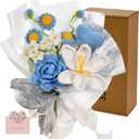 Crochet Flowers Bouquet, Crochet Rose Knitted Flower Bouquets for Valentine's Day, Mother's Day, Birthday for Woman, Man, Girlfriend, Wife, Lover, Mom (Blue-1)