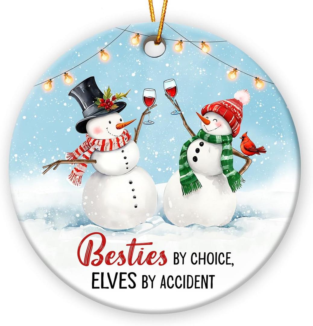 7 x Funny Friendship Ornaments 2025 - Bestie by Choice Friends Ornament, Xmas Gifts for Friends BFF Bestie, Funny Gift for Coworker Work Bestie Neighbors