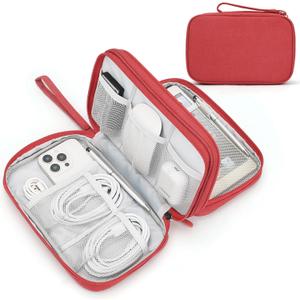 FYY Electronic Organizer, Large Travel Cable Organizer Bag Pouch Electronic Accessories Carry Case Portable Waterproof Double Layers All-in-One Storage Bag for Cable, Cord, Charger, Phone, Red
