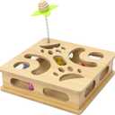 Interactive Wooden Cat Puzzle Toy Box Indoor Hunting Play Toy to Stimulate Your Cats Energy and Instincts (Burlywood)