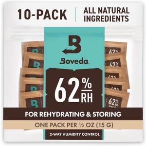 Boveda 62% Two-Way Humidity Control Packs For Storing oz Size 4 10 Pack Moisture Absorbers for Small Storage Containers Humidifier Packs Hydration Packets in Resealable Bag