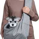 Dog Cat Sling Carrier Adjustable Padded Shoulder Strap with Mesh Pocket for Outdoor Travel (Grey, L - 8 to 15 lbs)