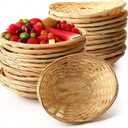 24 Pack Oval Bamboo Basket Tray 9.25 x 6 Inches Bamboo Small Bread & Fruit Baskets Woven Food Serving Tray for Kitchen Restaurant Display Decoration