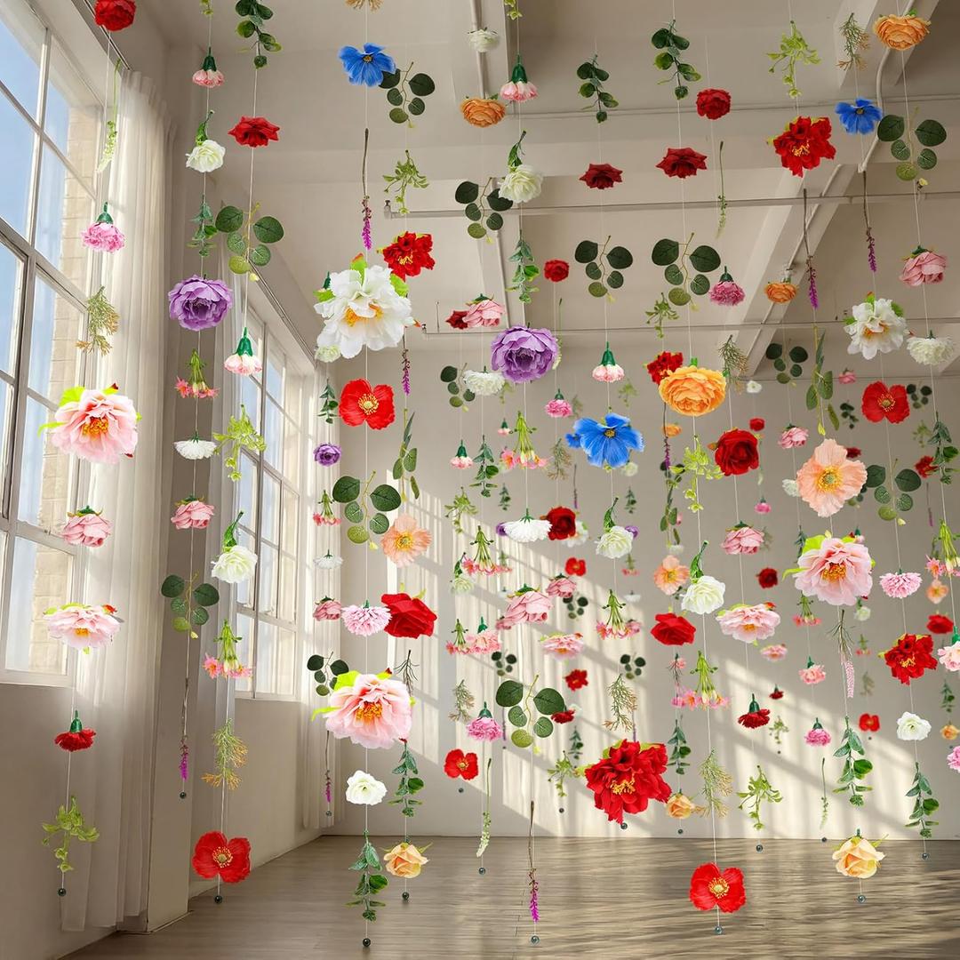 Suncalla 12 Pcs 70.8 ft Flower Garland Hanging Artificial Wildflower Vine Decor from Ceiling Floating Floral Backdrop Silk Fake Flower Garland for Wedding Home Garden Wall Arch(Floral,Multicolor)