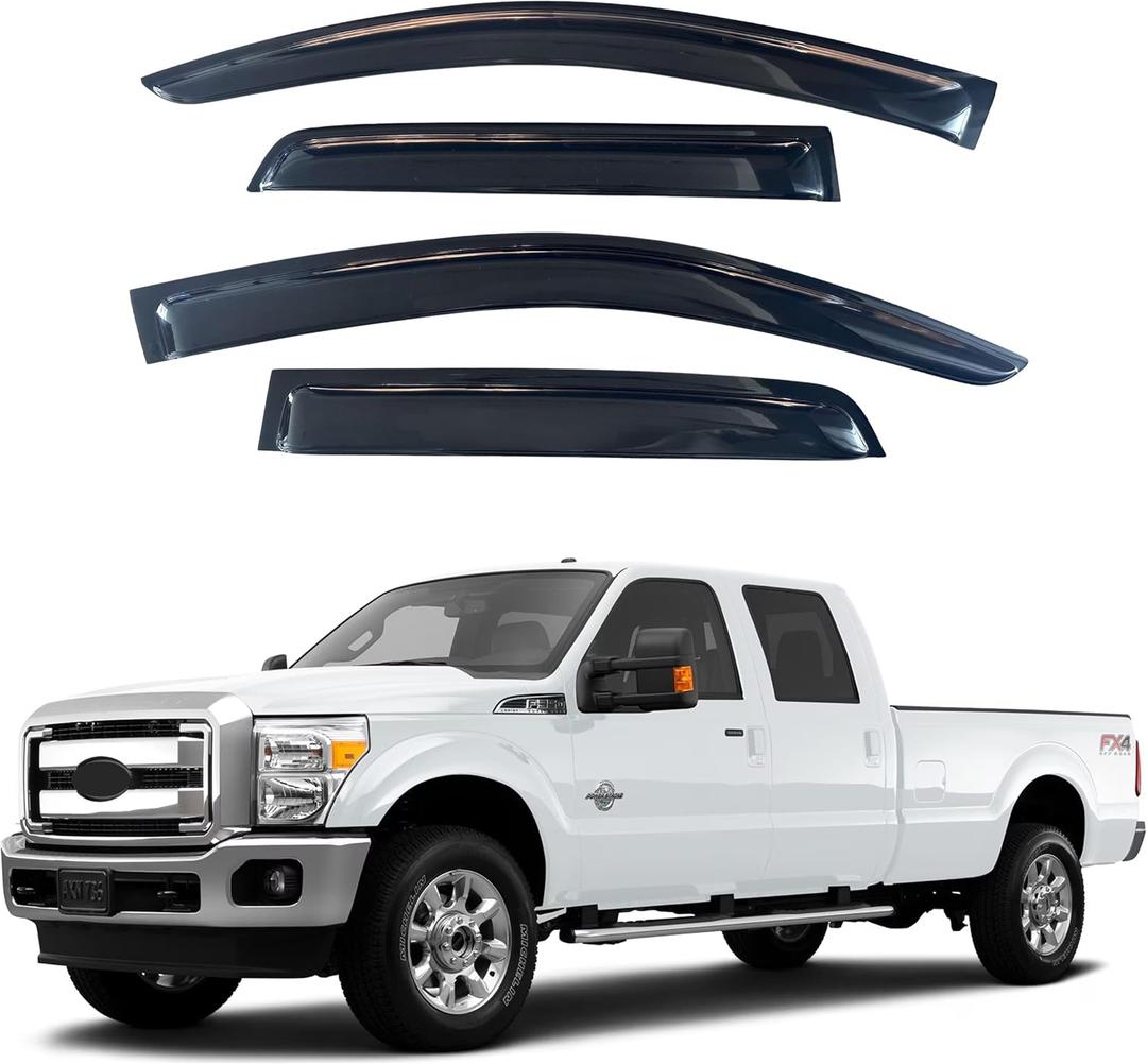 IG Window Visor Compatible with Ford F250 F350 F450 F550 Super Duty SuperCab 1999-2016, Tape-On Rain Guard Side Vent Deflector (SuperCab Only)