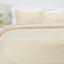 Amazon Basics Lightweight Microfiber 3-Piece Duvet Cover Set with Zipper Closure, Full/Queen, Beige, Solid