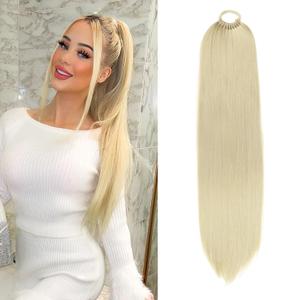 Ponytail Extension For Women Blonde Pony tail Hair Extensions Straight Wrap Around Synthetic Long Braided Ponytail With Hair Tie 22 inch (613#)