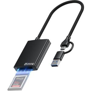 JJC CFexpress Type B Card Reader with USB 3.2 (Gen 2) 10Gbps, USB C/A 2-in-1 Type B CFexpress Adapter, Compatible with iPhone15 Pro Max Plus/Wins/Mac OS/Linux/Android (Not for XQD Card)