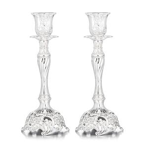 Sziqiqi Silver Plated Candlestick Holders Set of 2 Taper Candle Holders Deluxe Ornate Candle Holders for Shabbat Taper Candles, Candle Centerpiece, Wedding Candles, Christmas Candle, 7.4inch