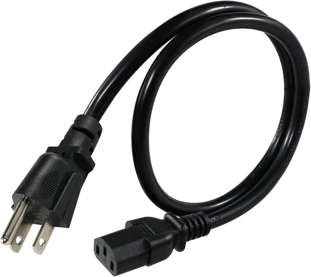 2FT Universal Black 3 Prong TV/Monitor Power Cord - NEMA 5-15P to C13, 13A, 125V, 16AWG, AC Printer Power Cord for PC, Scanner