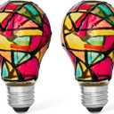 Tiffany 2 Pack Stained Glass Light Bulbs - A19 2W (25W Equivalent) E26 Base Mosaic Night & Party Light