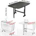 Multifunction Table Drop Leaf Dining Table - 47" Wooden Foldable Kitchen Table with 6 Wheels (Black), 47"x32"x30"H