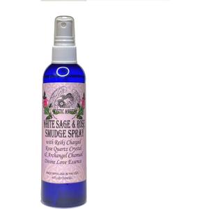 Mystic Angel White Sage & Rose Smudge Spray (4 oz.) with Reiki Charged Rose Quartz Crystal