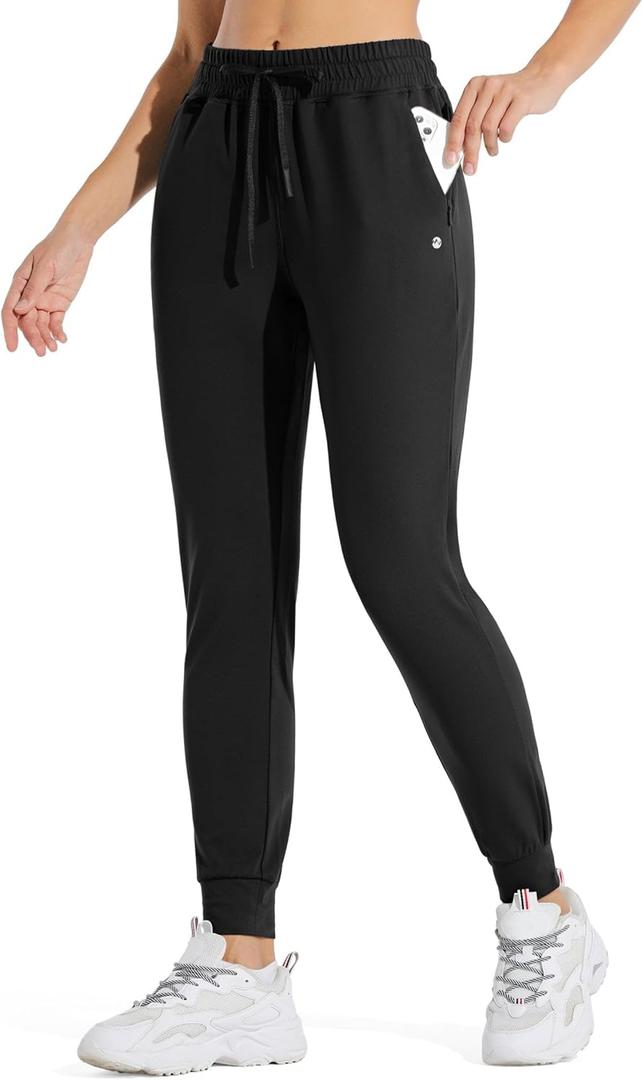 Willit Women's Fleece Lined Joggers Warm Pants Running Thermal Sweatpants Winter Athletic Hiking Water Resistant with Pockets (Black, XXL)