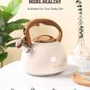BELANKO 2.7 Quart Tea Kettle for Stovetops - Food Grade Stainless Steel Teapot with Loud Whistle, Cool-Touch Wood Pattern Handle, Rust-Resistant Whistling Kettle - Starry Cream