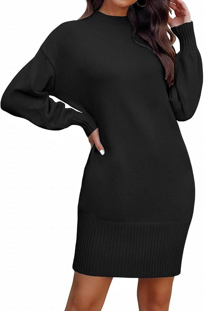 HDLTE Womens Long Sleeve Sweaters Oversized Loose Mock Neck Pullover Sweater Dress for Women Winter Trendy 2025 (Black, S)