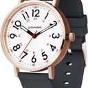 Watch with Second Hand Nursing for Women, Analog Watches for Nurses, 12/24 Hour Military Time, Easy Read Dial, Colorful Silicone Band (Deep Gray)