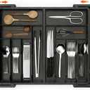 Utensil Organizer for Kitchen Drawer, Expandable Cooking Silverware Tray,Large Silverware Drawer OrganizerPlastic Spatula Tools Storage Divider, 21.6-38", Black
