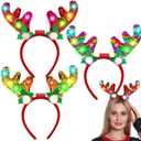 AMENON 3 Pack Christmas Light Up Christmas Headband, LED Reindeer Headwear Accessories Party Supplies for Adult