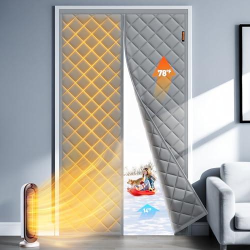MAGZO Magnetic Thermal Insulated Door Curtain Fits Door Size 36" x 82", Oxford Cloth Strong Magnets Entrance Insulation, Thicken Cotton Winter Entrance Cover for Patio Door, Gray