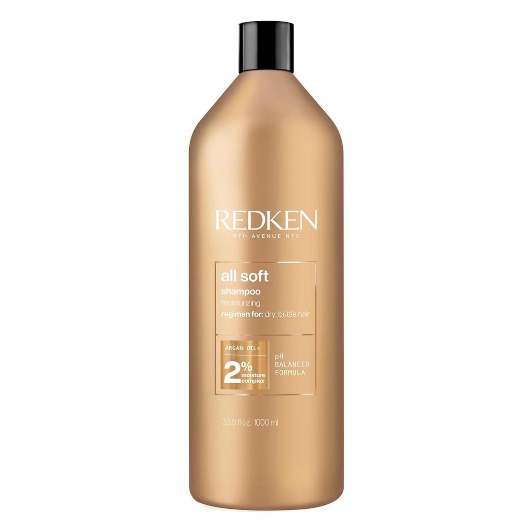 Redken All Soft Shampoo - Moisturizes & Hydrates Dry, Brittle Hair, Gently Cleanses and Softens, With Argan Oil, Safe For Color-Treated Hair (33.8 Fl Oz (Pack of 1))
