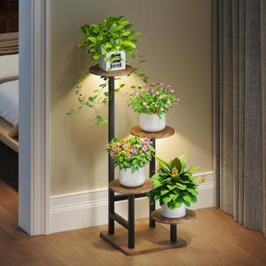 Plant Stand Indoor with Grow Light,4-Tiered Tall Plant Stand Indoor, Metal Plant Shelf with Adjustable Light, Ideal for Living Room, Garden, Patio (Black Brown)
