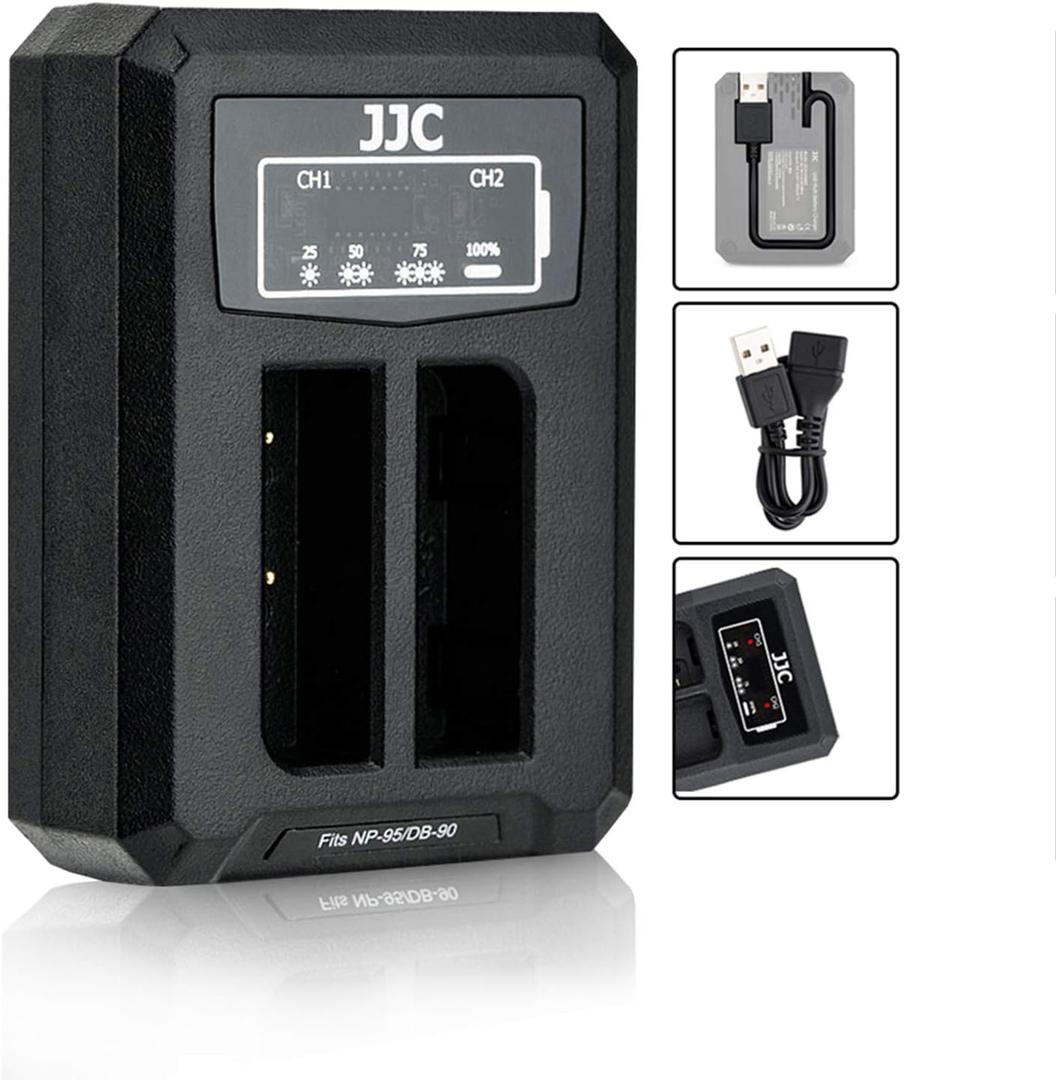 USB Dual Battery Charger for Fujifilm NP-95 FinePix X100 X100S X-S1 X30 X100T FinePix Real 3D W1 FinePix F31fd FinePix F30 and Ricoh DB-90 GXR GXR Mount A12 GXR P10