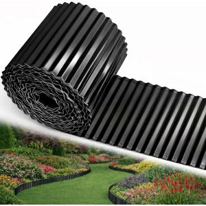 Corrugated Metal Garden Edging, 6'' x 105' Rustproof Edging for Landscape, Flexible Garden Border for Flower Bed, Garden Fence, Lawn, Paver Edging (Black)