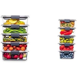 Rubbermaid Brilliance Food Storage Container, Medium, 3.2 Cup, 5 Pack, Clear & Leak-Proof Brilliance Food Storage Set, 1.3 Cup Plastic Containers with Lids, 5-Pack, Clear