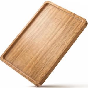 Wood Tray for Coffee Tea Extra Large Wooden Serving Tray for Food Fruit Snack Decorative Serving Platter, 17.7x13.8 Inches, Light Color