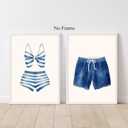 Taedfalesy Vintage Swimsuit Wall Art Bathing Suit Artwork Navy Blue White Canvas Swimwear Wall Art Vintage Swim Print Coastal Beach Painting 16x24inx2 No Frame