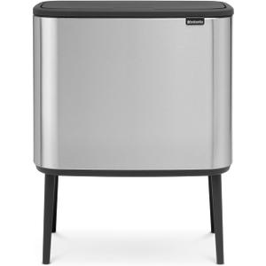 Brabantia Bo Trash Can - 1 x 9.5 Gal Inner Bucket (Matt Steel FPP) Waste/Recycling Garbage Can, Removable Compartment + Free Bags