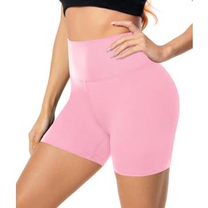 FULLSOFT High Waisted Biker Shorts for Women-5" Tummy Control Fitness Athletic Workout Running Yoga Gym Shorts (Small-Medium, Light Pink)