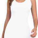 Qaffier Women's Mini Dress Summer Tank Dress Ribbed Crew Neck Sleeveless Basic Bodycon Mini Dresses, M