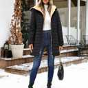 Women's Puffer Jacket with Hood, Lightweight Winter Quilted Jacket Outwear Down Coat Long Sleeve with Fleece Lining (Black)