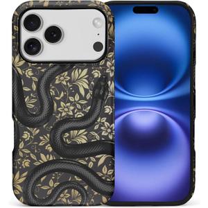 Case for iPhone 17 Pro,Drop Protection Hybrid 2-Layer Hard Phone Cover-Black Double Snake Design